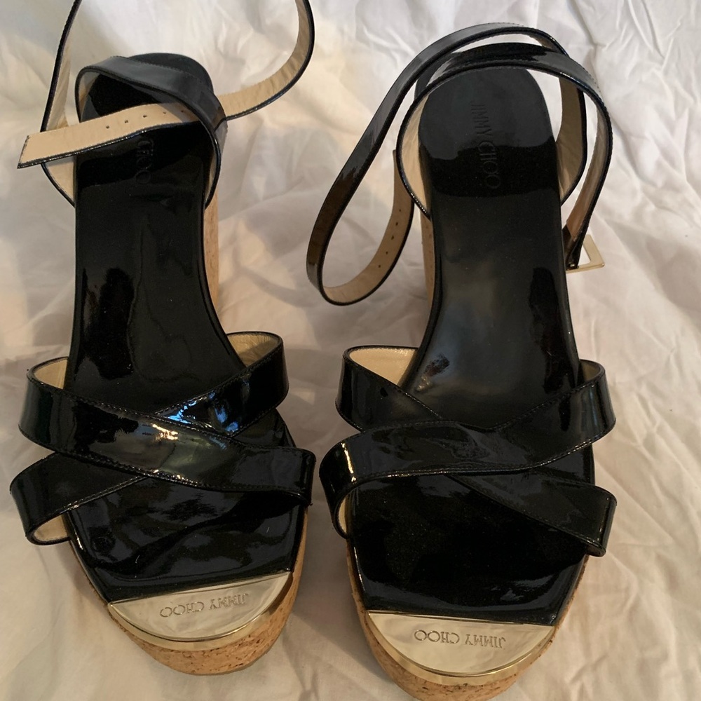 Jimmy Choo Black Patent Leather Platform Sandals